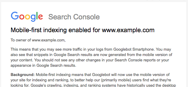 Přistála vám v Google Search Console podobná zpráva? Tak to už se vás mobile-first indexace stránek týká!